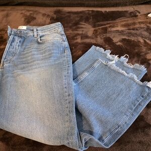 We The Free Blue Ankle Cropped Jeans Distressed Hems